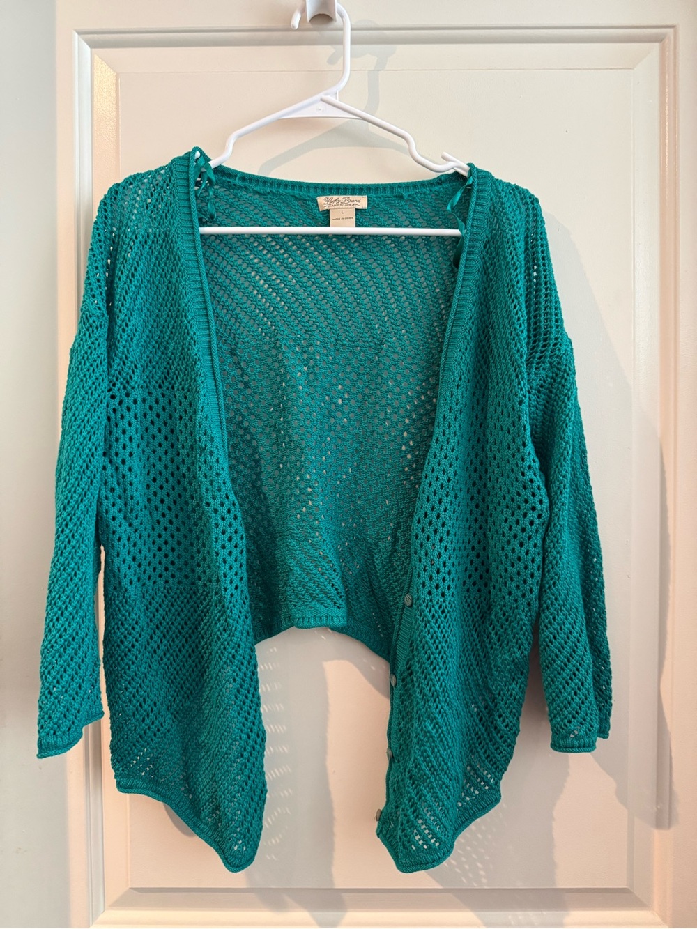 Lucky Brand Open-Knit Teal/Turquoise Women's Button Cardigan Sweater